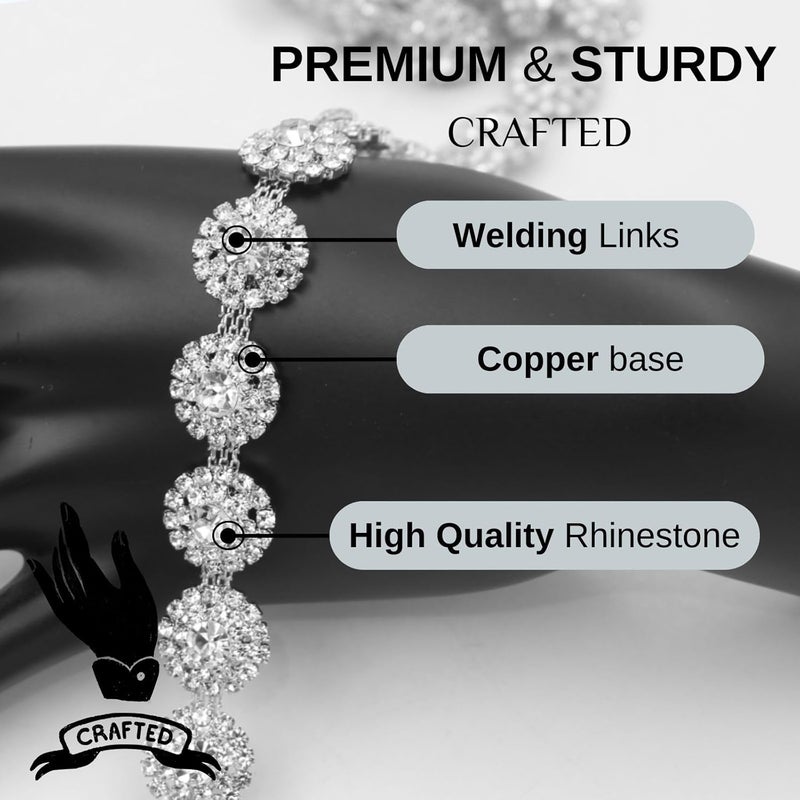 PEARLY JUN 1 Yard Rhinestone Trim Chain Sliver Applique Stringing Ribbon DIY Jewelry Wedding Party Bracelets Craft Bridal Bouquets Embellishment Accessories - Image 3